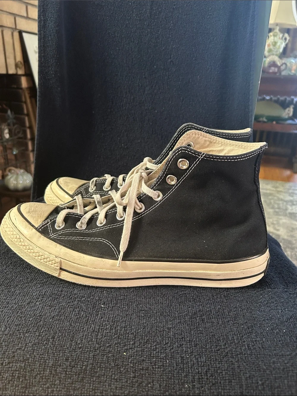 Chuck Taylor Converse All Star 70 Canvas Black High Top Sneakers w White Toe Cap